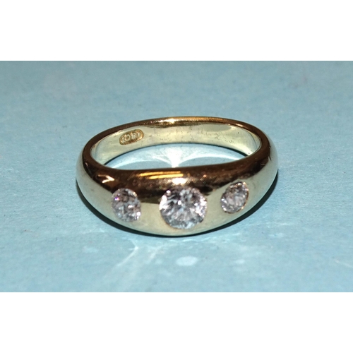 901 - An 18ct gold gypsy ring set three old brilliant-cut diamonds, total diamond weight approximately 0.7... 