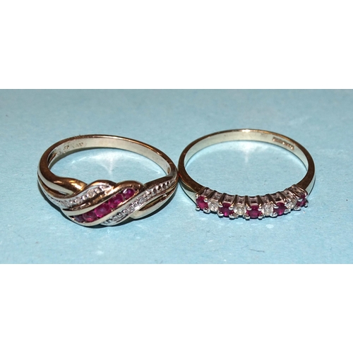 919 - A 9ct gold ring channel-set five graduated round-cut rubies and six diamond points, size M½ a... 