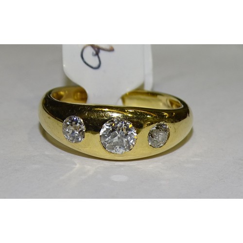 901 - An 18ct gold gypsy ring set three old brilliant-cut diamonds, total diamond weight approximately 0.7... 