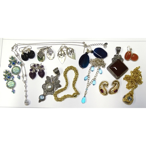 84 - Approximately thirty pairs of silver-mounted gem-set earrings and other jewellery, gross weight 272g... 