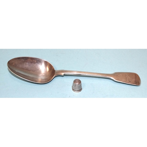 220 - A silver fiddle pattern tablespoon, London 1826 and a silver thimble, 76.5g, ___2.46oz, (2).... 