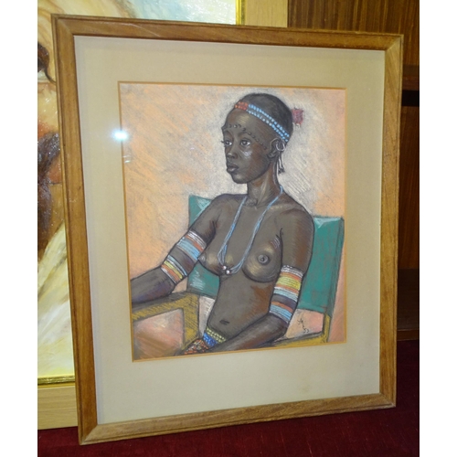 163 - Alison Chatterson, 'Shillack Girl, Malakal, Sudan', pastel portrait, initialled and dated '53, title... 