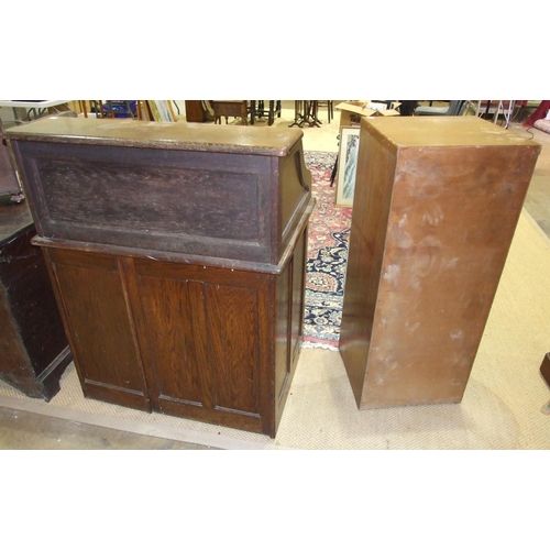 13 - A mid-20th century oak single pedestal roll-topped desk marked Angus, London, the roll top complete ... 