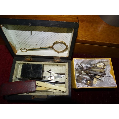 58 - Various lacquered microscope and other lenses, a brass travelling telescope and miscellaneous items.... 