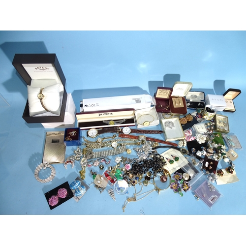 83 - Two lucite brooches, various wrist watches, a quantity of ear clips and other costume jewellery.... 