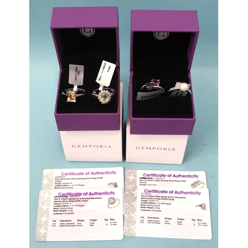 99 - Four Gemporia silver gem-set rings, unworn, with original tags and certificates, in two boxes.... 