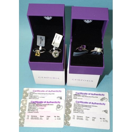 99 - Four Gemporia silver gem-set rings, unworn, with original tags and certificates, in two boxes.... 