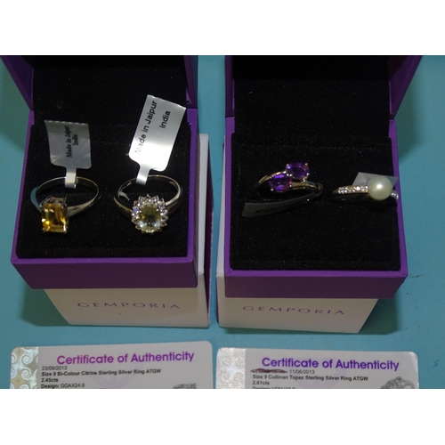 99 - Four Gemporia silver gem-set rings, unworn, with original tags and certificates, in two boxes.... 