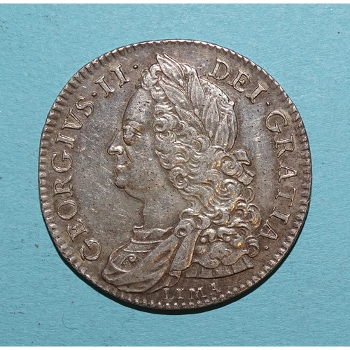 76 - George II (1727-1760), a 1746 half-crown, 'LIMA' below bust.