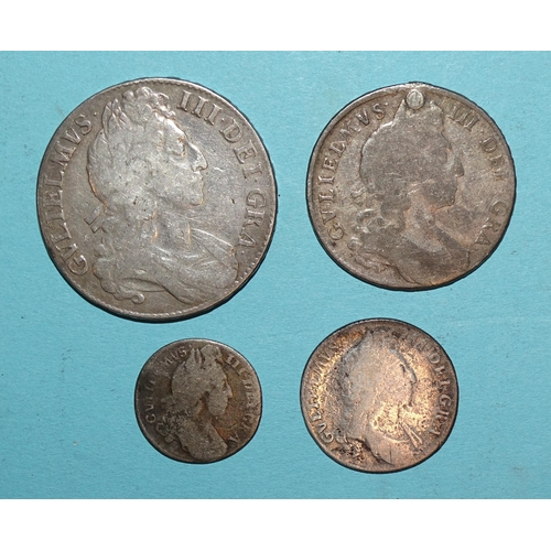 81 - William III (1694-1702), 1696 crown, 1697 half-crown, shilling (date rubbed) and sixpence 1696, (4).... 