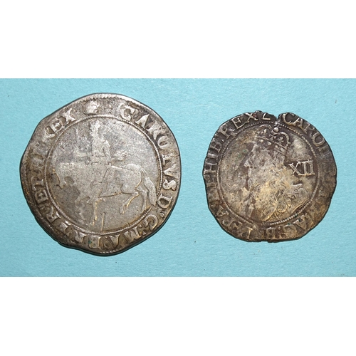 88 - Charles I (1625-1649), a hammered silver half-crown and a shilling, (2).