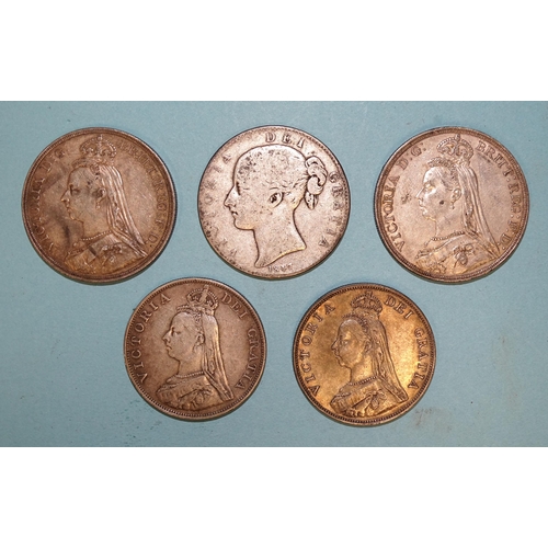 90 - Victoria (1837-1901), three crowns 1847, 1887 (x2) and two double-florins 1887 and 1890, (5).... 