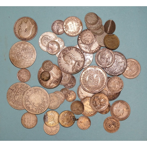 91 - A collection of pre-1920 British silver coinage, including 1849 Godless florin, total weight 224g, _... 