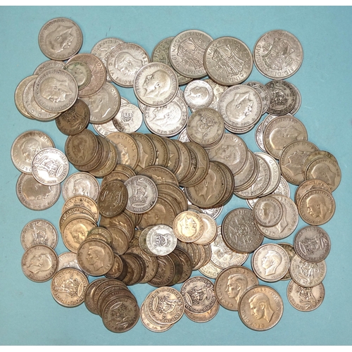 92 - A collection of 1920-1946 British silver coinage, comprising half-crown (x4), florin (x46), shilling... 