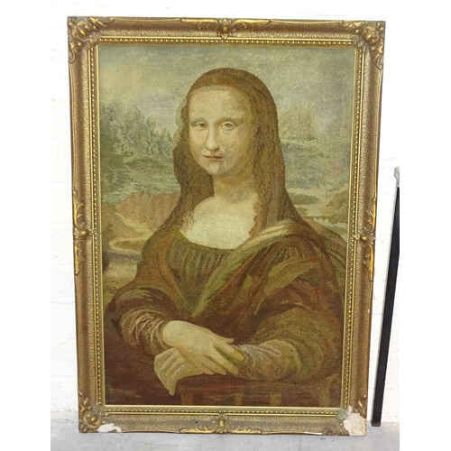 14 - A copper kettle, a pair of brass candlesticks, 20.5cm high and a large tapestry depicting the Mona L... 