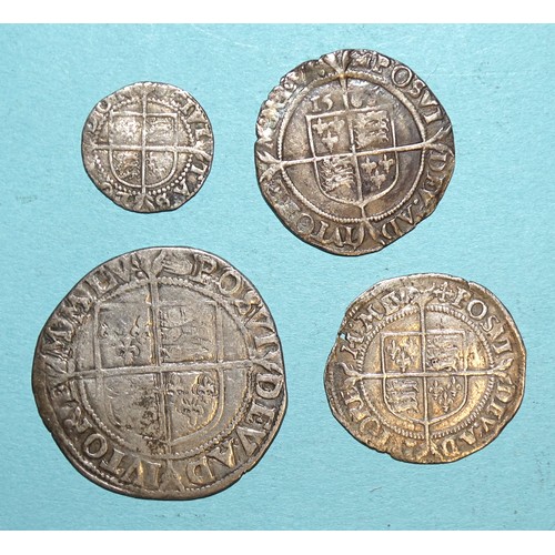 87 - Elizabeth I (1558-1603), a hammered silver shilling, sixpence, (date rubbed), one other and a half-g... 