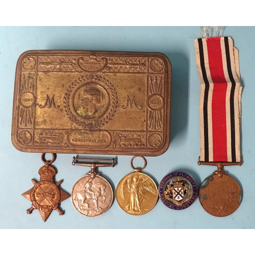 201 - A WWI group of three medals awarded to 10001 Pte A V Gilbert Devon Rgt: 1914-15 Star, British War Me... 