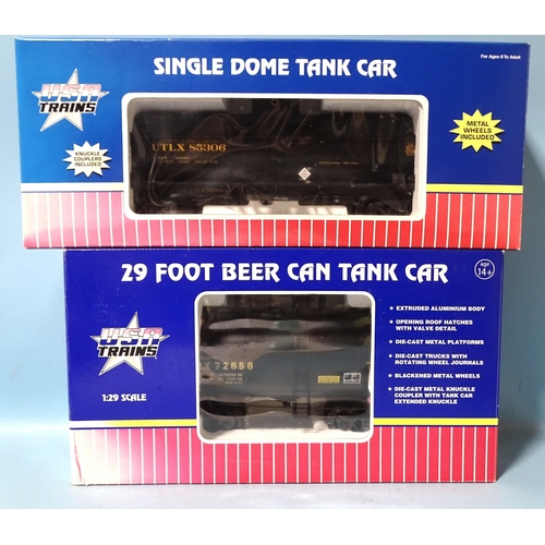 319 - USA Trains 1/G gauge, R15102 UTLX Single Dome Tank Car and R15202 UTLX Beer Can Tank Car, (both boxe... 