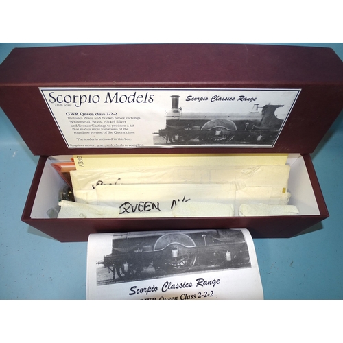 325 - Scorpio Models, an unmade O gauge GWR Queen Class 2-2-2 locomotive and tender kit, contents not chec... 