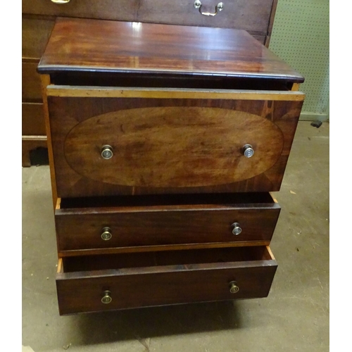 3 - An antique mahogany commode converted as a chest of three drawers, on turned feet, 63.5cm wide, 74cm... 