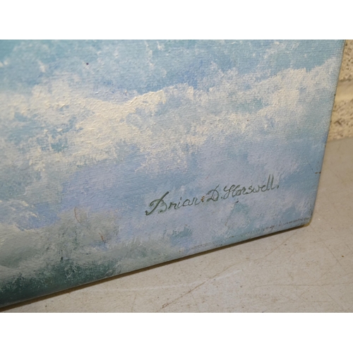 11 - Brian D Horswell, 'Waves breaking on the shore', signed, unframed oil on canvas, 51 x 76cm, Clem Spe... 
