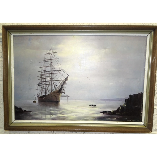 11 - Brian D Horswell, 'Waves breaking on the shore', signed, unframed oil on canvas, 51 x 76cm, Clem Spe... 