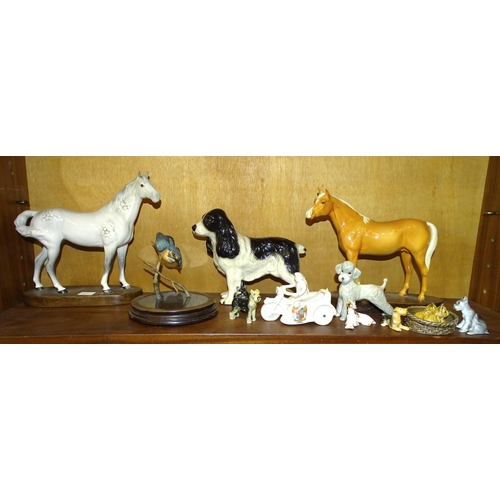 41 - A Beswick swish-tail horse, grey gloss, first version, on replacement wooden stand, a Beswick Arab 