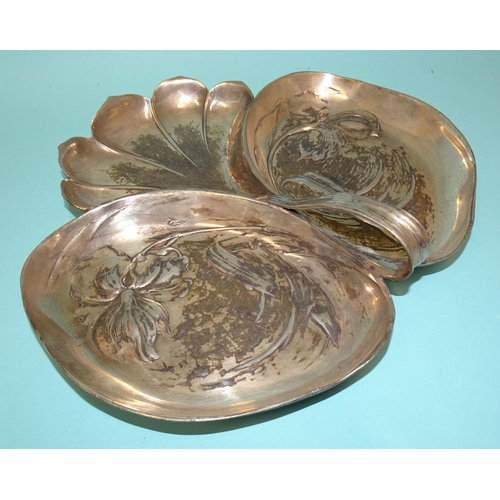 47 - A WMF plated Art Nouveau stylised three-division serving dish, no.231, 45.5 x 25.5cm, an Orivit plat... 