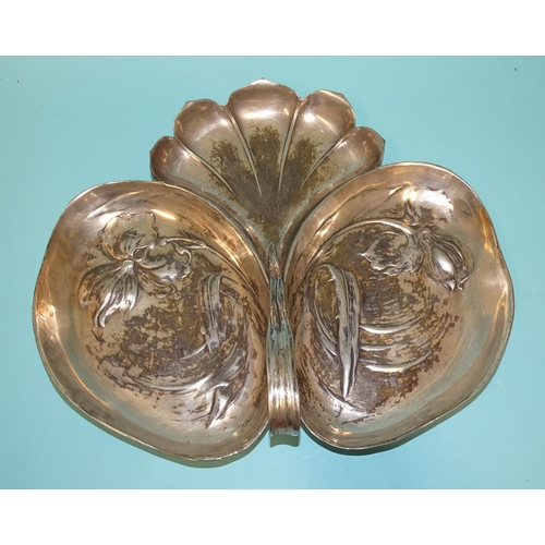 47 - A WMF plated Art Nouveau stylised three-division serving dish, no.231, 45.5 x 25.5cm, an Orivit plat... 