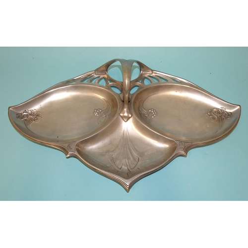 47 - A WMF plated Art Nouveau stylised three-division serving dish, no.231, 45.5 x 25.5cm, an Orivit plat... 