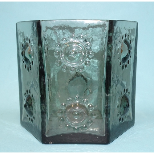 52 - A Dartington hexagonal-shaped 'nipple' pewter glass vase, 11.5cm high, 12.5cm wide, together with th... 