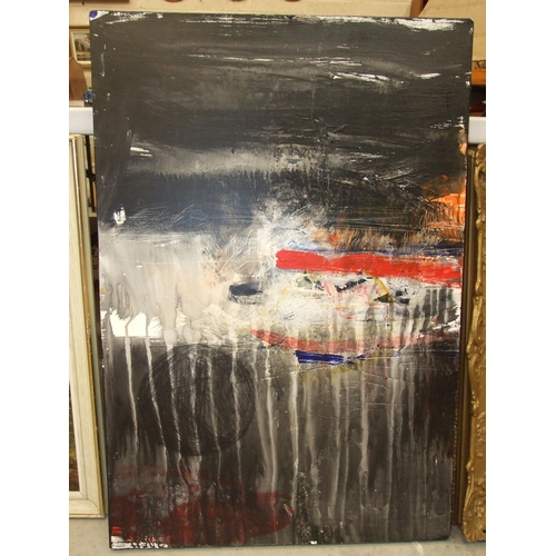 13 - Unsigned oil on canvas, 'Hounds and riders on a towpath', 59.5 x 49.5cm, also 'Untitled I' by Karen ... 