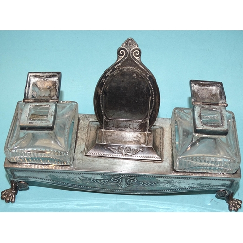 63 - A WMF silver-plated inkwell in the form of a dressing table, the central 'mirror' flanked by glass i... 