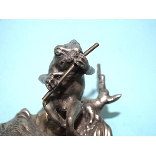 67 - An Achille Gamba Art Nouveau pewter shaped dish, decorated with an applied figure of a frog seated a... 