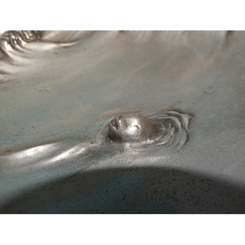 67 - An Achille Gamba Art Nouveau pewter shaped dish, decorated with an applied figure of a frog seated a... 