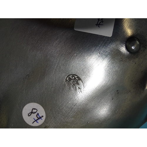 67 - An Achille Gamba Art Nouveau pewter shaped dish, decorated with an applied figure of a frog seated a... 