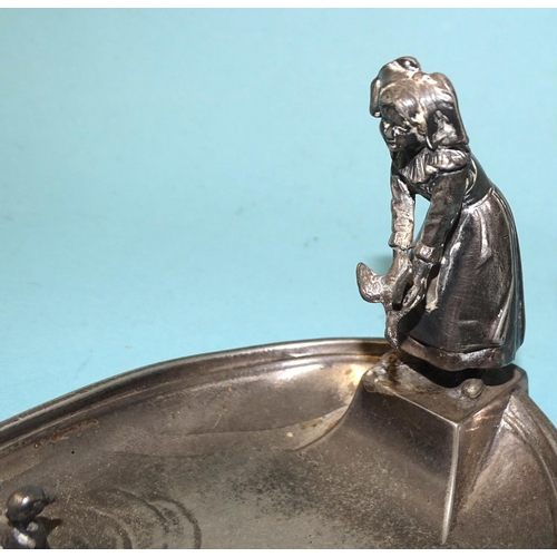 68 - A WMF Art Nouveau pewter figural dish, the oval shaped dish modelled with a young girl at water's ed... 