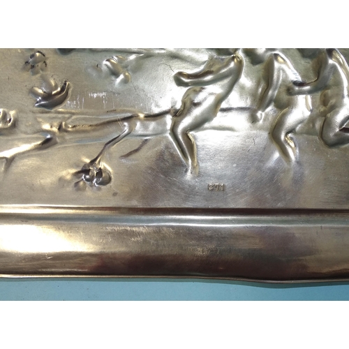 69 - A WMF rectangular wall plaque with relief-moulded decoration of four cherub-like figures climbing on... 
