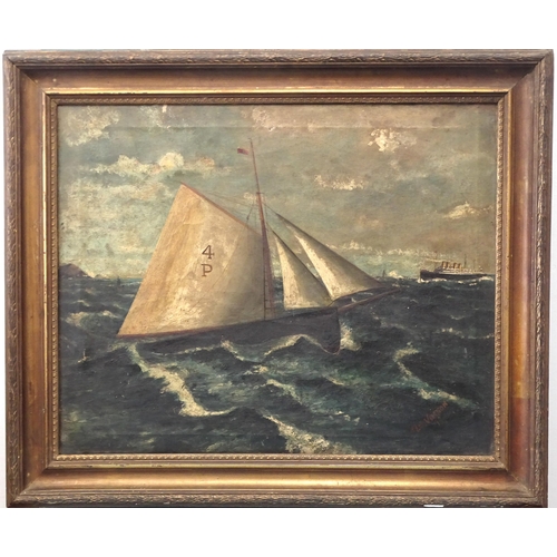 8 - A E Vinson, Early-20th Century Na&iuml;ve School, RACING YACHT P4 OFF PLYMOUTH, WITH GERMAN PASSENGE... 