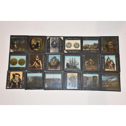 61 - Eighteen coloured magic lantern slides, 