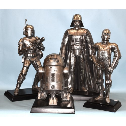 Compulsion Gallery, a complete set of four pewter on resin Star Wars figures: Darth Vader, Boba Fett, C-3PO and R2-D2, on named plinths, with certificates of authenticity, limited-edition no.438 of 2,500, tallest approximately 80cm, (4).