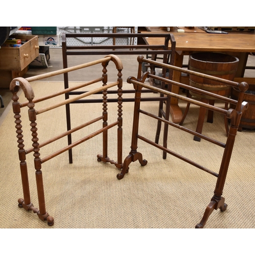 13 - Three Edwardian and later wooden towel rails, (3).