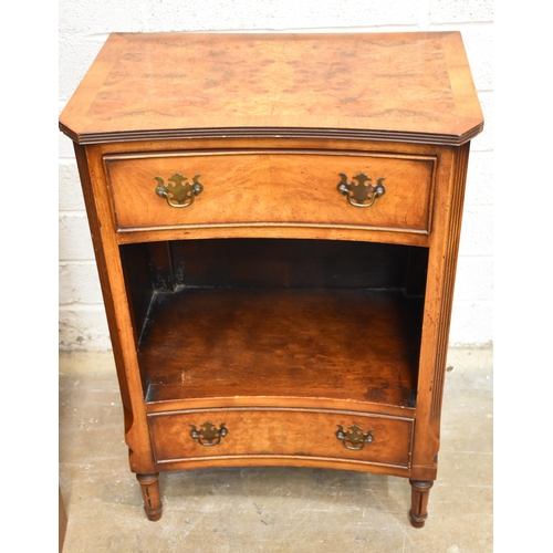14 - A reproduction walnut bedside cabinet and a reproduction inlaid two-door television cabinet, 87cm wi... 