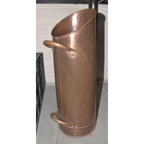 45 - A copper coffee pot with turned wood handle marked TP Kent, Drake St, Plymo, 20cm high, a brass cand... 