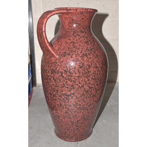 52 - A large West German mottled ceramic jug, 47cm high, a pair of modern Continental ceramic cat ornamen... 