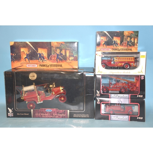 69 - Fire Brigade Models: seven 1:50 scale diecasts, (all boxed) and Signature Series, 1:18 1914 Model T ... 