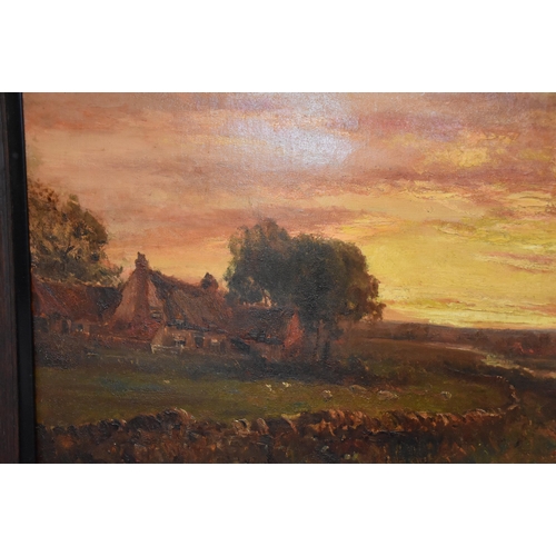 12 - John Falconar Slater (1857-1937) (Attrib.) SUNSET OVER A FARMSTEAD, WITH SHEEP, DRYSTONE WALLS, RIVE... 
