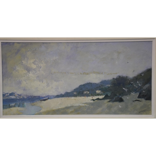 19 - Terry McKivragan (1929-2013) ACROSS FROM SALCOMBE Signed watercolour, 23 x 46cm.