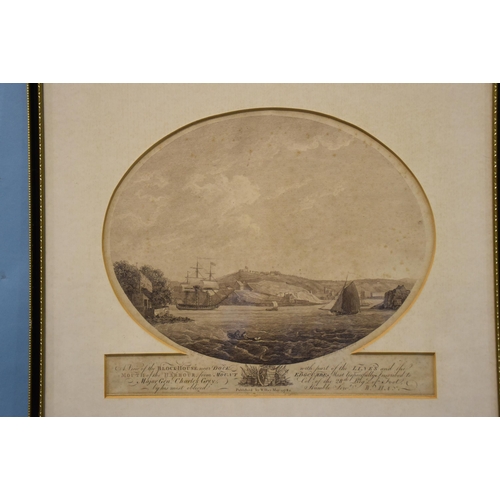 28 - After W Hay, six oval black and white engravings of Plymouth views, each with inscription and dedica... 