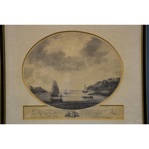 28 - After W Hay, six oval black and white engravings of Plymouth views, each with inscription and dedica... 